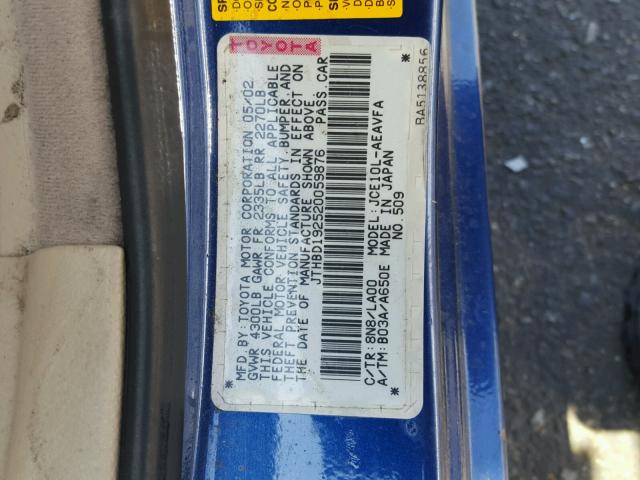 JTHBD192520059876 - 2002 LEXUS IS 300 BLUE photo 10