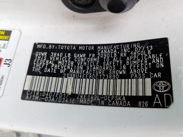 2T1BU4EE8DC123890 - 2013 TOYOTA COROLLA BASE  photo 10