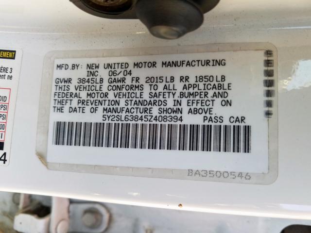 5Y2SL63845Z408394 - 2005 PONTIAC VIBE  photo 10