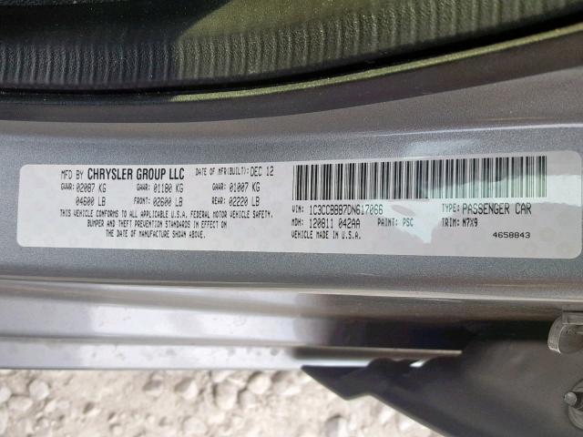 1C3CCBBB7DN617066 - 2013 CHRYSLER 200 TOURIN SILVER photo 10