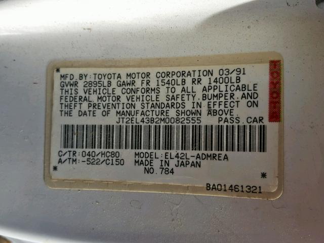 JT2EL43B2M0082555 - 1991 TOYOTA TERCEL DEL WHITE photo 10