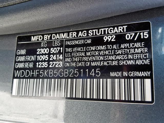 WDDHF5KB5GB251145 - 2016 MERCEDES-BENZ E 350 GRAY photo 10