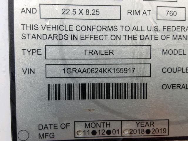 1GRAA0624KK155917 - 2019 GREAT DANE TRAILER TRAILER WHITE photo 10