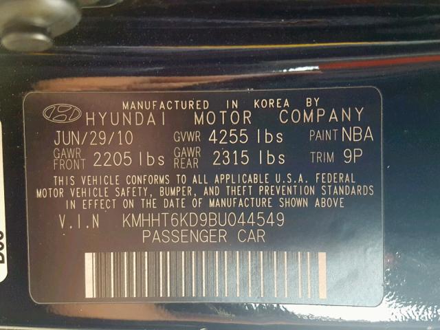 KMHHT6KD9BU044549 - 2011 HYUNDAI GENESIS CO BLACK photo 10