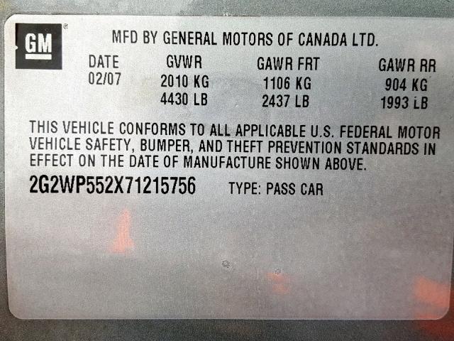 2G2WP552X71215756 - 2007 PONTIAC GRAND PRIX GRAY photo 10