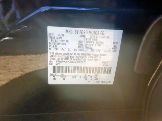 2FMPK4K82JBB87871 - 2018 FORD EDGE TITAN BLACK photo 10