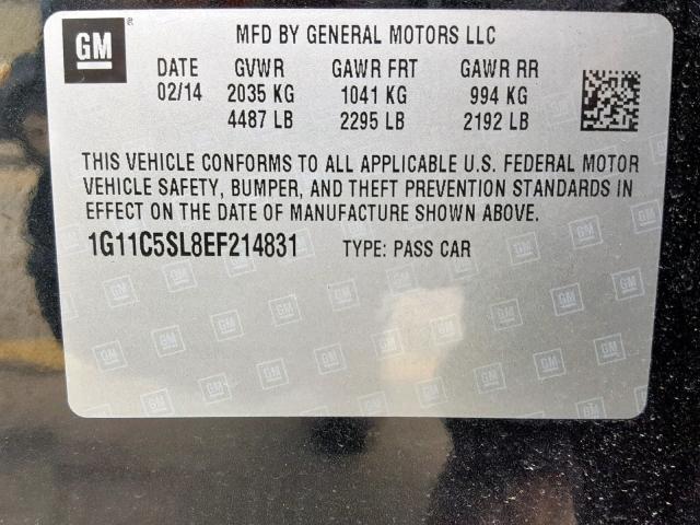 1G11C5SL8EF214831 - 2014 CHEVROLET MALIBU 1LT BLACK photo 10