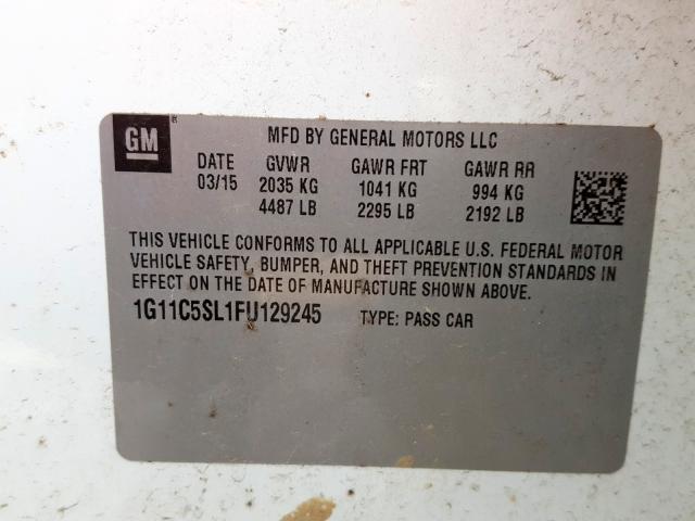 1G11C5SL1FU129245 - 2015 CHEVROLET MALIBU 1LT  照片 10