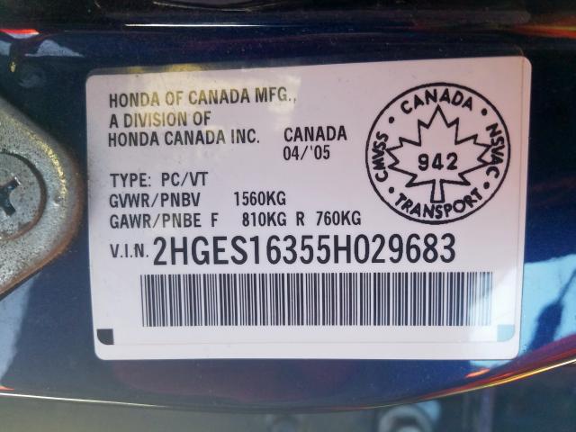 2HGES16355H029683 - 2005 HONDA CIVIC DX VP  照片 10