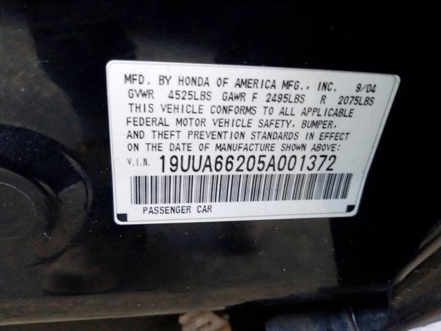 19UUA66205A001372 - 2005 ACURA TL  photo 10