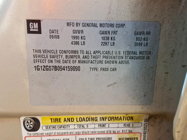 1G1ZG57B094159090 - 2009 CHEVROLET MALIBU LS BROWN photo 10