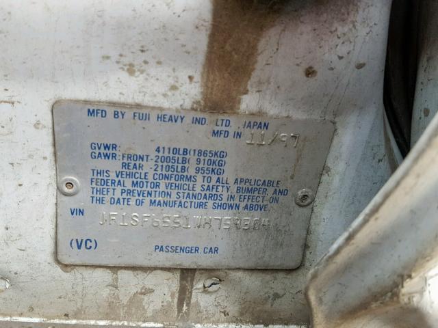 JF1SF6551WH759304 - 1998 SUBARU FORESTER S WHITE photo 10