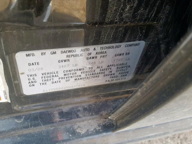 KL1TD56628B237624 - 2008 CHEVROLET AVEO BASE Қара фото 10