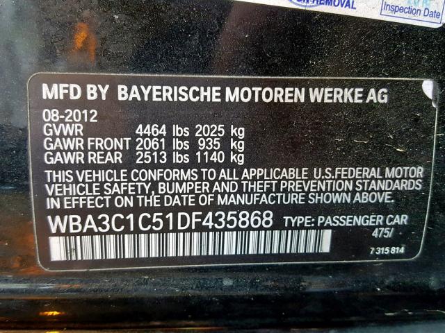 WBA3C1C51DF435868 - 2013 BMW 328 I SULE BLACK photo 10