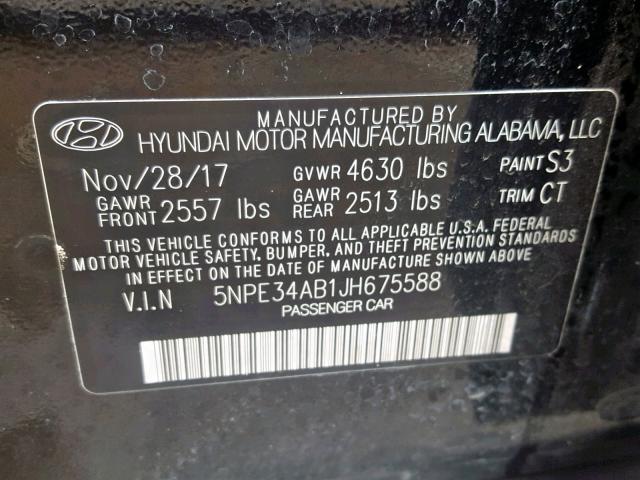 5NPE34AB1JH675588 - 2018 HYUNDAI SONATA SPO BLACK photo 10