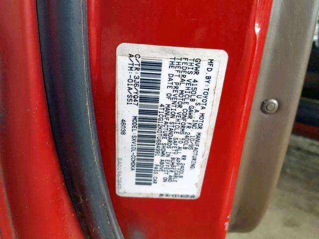 4T1CG12K0TU684991 - 1996 TOYOTA CAMRY DX RED photo 10