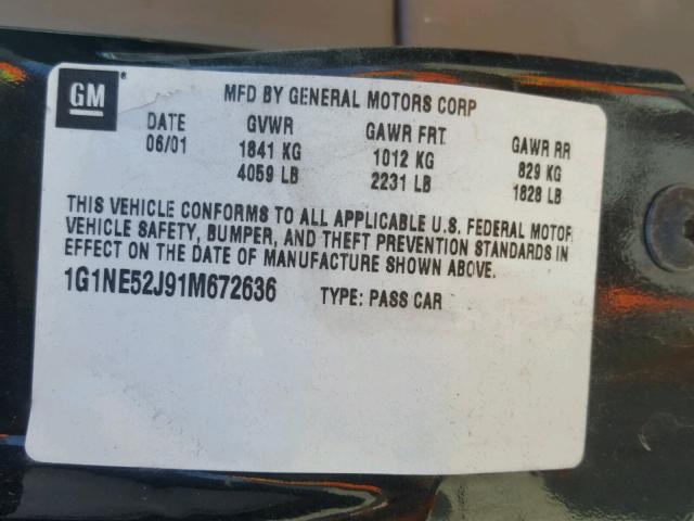 1G1NE52J91M672636 - 2001 CHEVROLET MALIBU LS BLACK photo 10