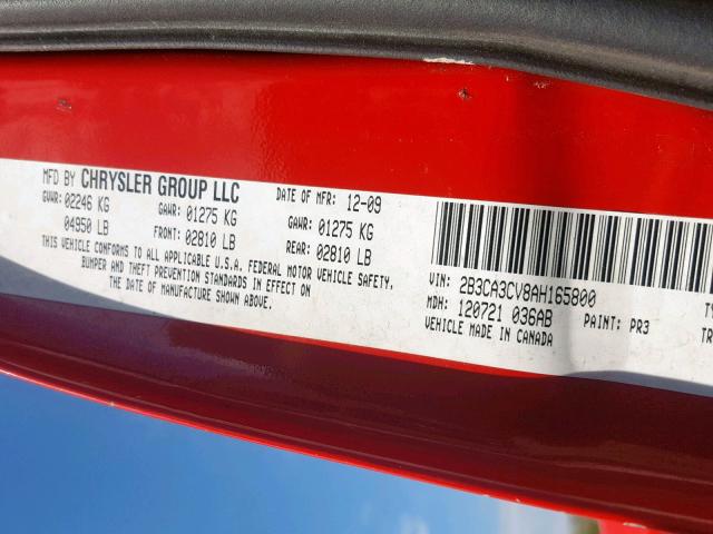 2B3CA3CV8AH165800 - 2010 DODGE CHARGER SX RED photo 10