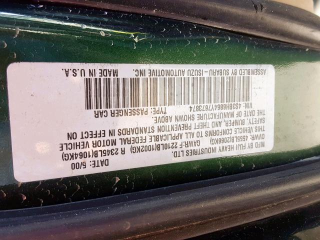 4S3BH6864Y7673874 - 2000 SUBARU LEGACY OUT GREEN photo 10