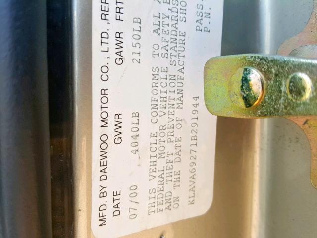 KLAVA69271B291944 - 2001 DAEWOO LEGANZA CD GRAY photo 10