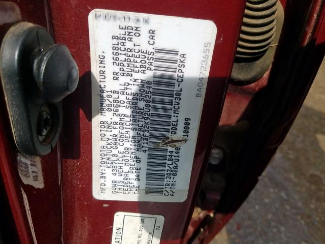 4T1BF32K92U002540 - 2002 TOYOTA CAMRY LE  photo 10