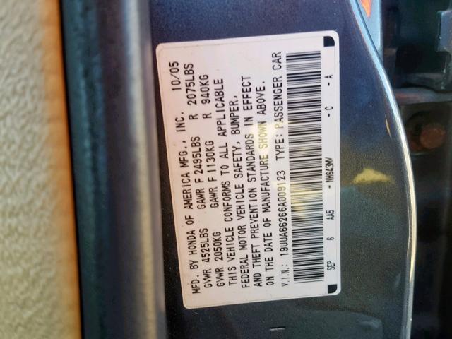 19UUA66266A009123 - 2006 ACURA 3.2TL GRAY photo 10