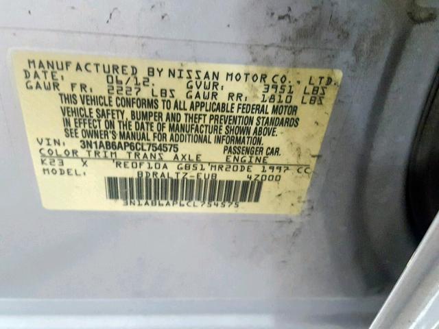 3N1AB6AP6CL754575 - 2012 NISSAN SENTRA 2.0 SILVER photo 10