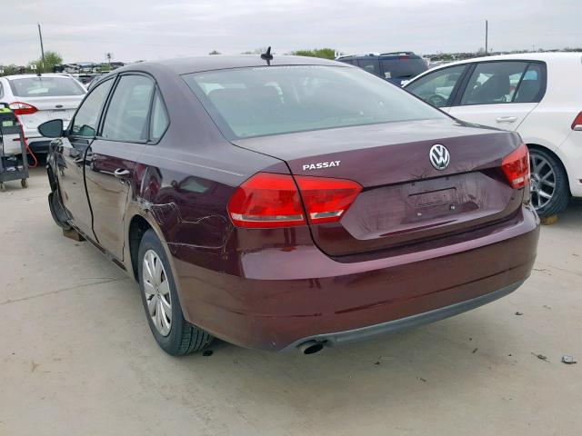 1VWAP7A38CC033278 - 2012 VOLKSWAGEN PASSAT S BURGUNDY photo 3