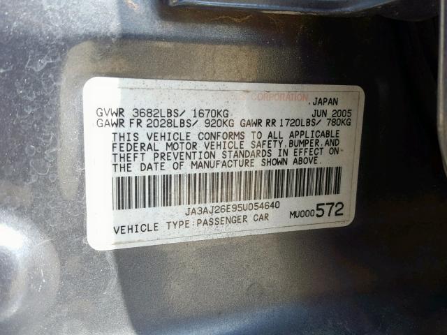 JA3AJ26E95U054640 - 2005 MITSUBISHI LANCER ES BLUE photo 10