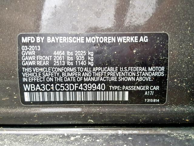 WBA3C1C53DF439940 - 2013 BMW 328 I SULE BROWN photo 10