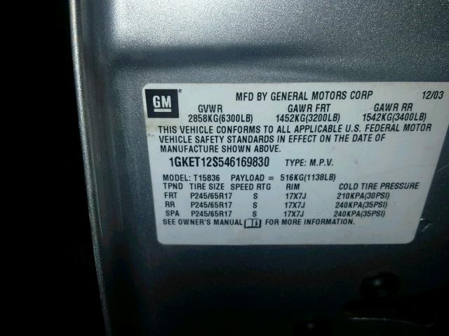 1GKET12S546169830 - 2004 GMC ENVOY XUV GRAY photo 10