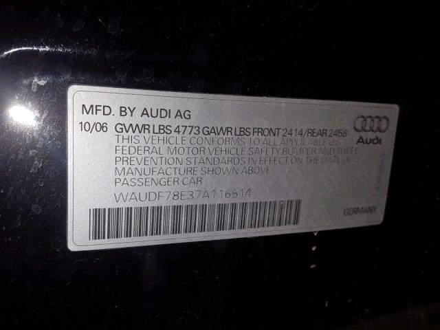 WAUDF78E37A116514 - 2007 AUDI A4 2.0T QU BLACK photo 10