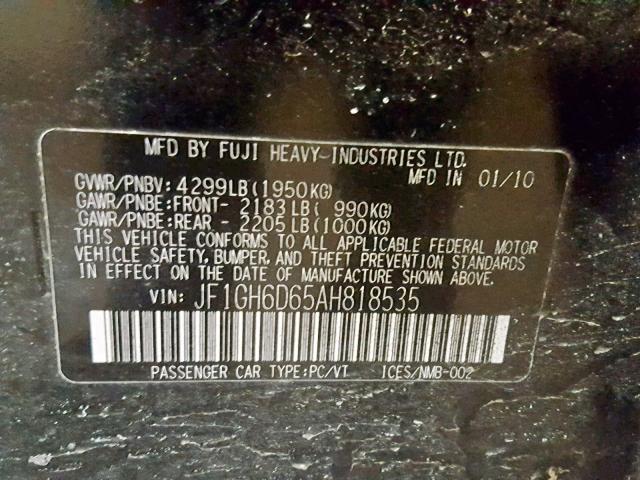 JF1GH6D65AH818535 - 2010 SUBARU IMPREZA OU BLACK photo 10