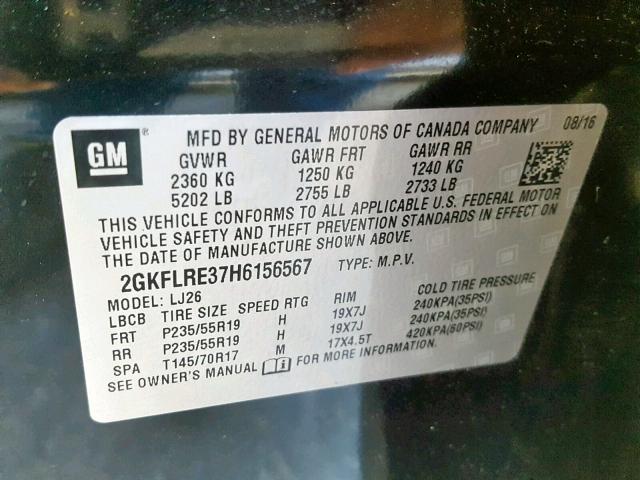 2GKFLRE37H6156567 - 2017 GMC TERRAIN DE BLACK photo 10