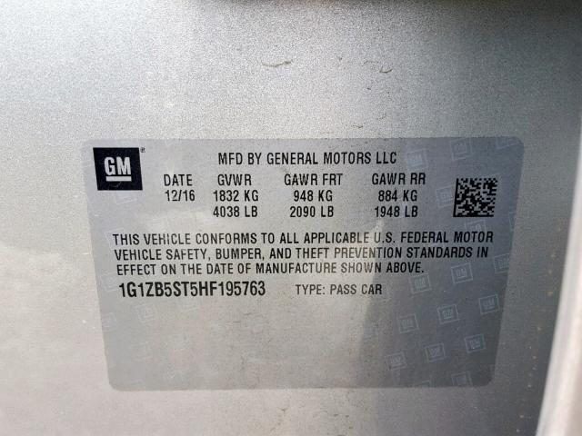 1G1ZB5ST5HF195763 - 2017 CHEVROLET MALIBU LS SILVER photo 10