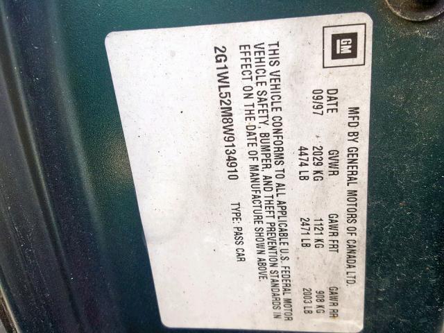 2G1WL52M8W9134910 - 1998 CHEVROLET LUMINA BAS GREEN photo 10