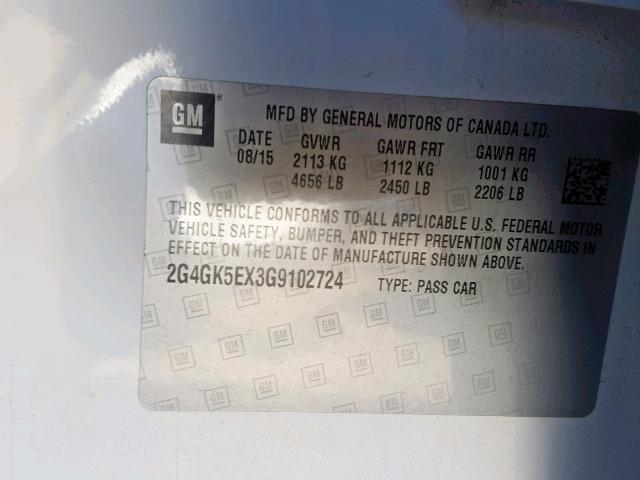 2G4GK5EX3G9102724 - 2016 BUICK REGAL WHITE photo 10