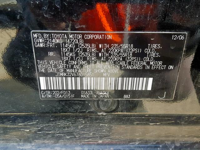 JTMBK32V676015851 - 2007 TOYOTA RAV4 SPORT BLACK photo 10