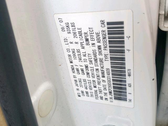 JHMCP26858C014809 - 2008 HONDA ACCORD EXL WHITE photo 10