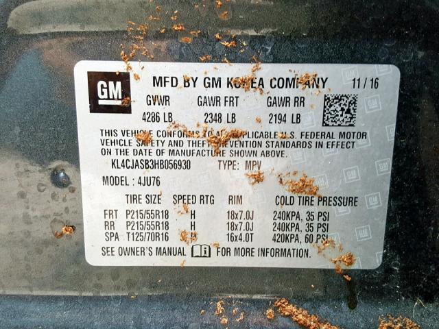 KL4CJASB3HB056930 - 2017 BUICK ENCORE PRE GRAY photo 10