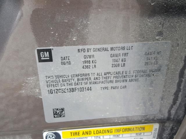 1G1ZC5E13BF103144 - 2011 CHEVROLET MALIBU 1LT 棕色 照片 10