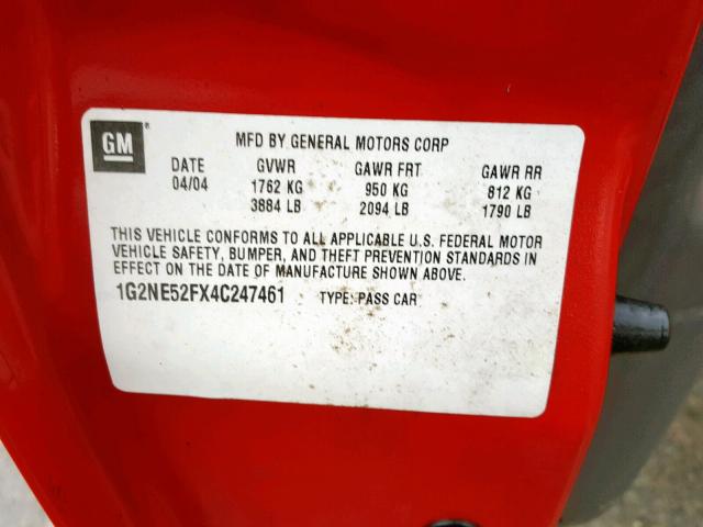 1G2NE52FX4C247461 - 2004 PONTIAC GRAND AM S RED photo 10