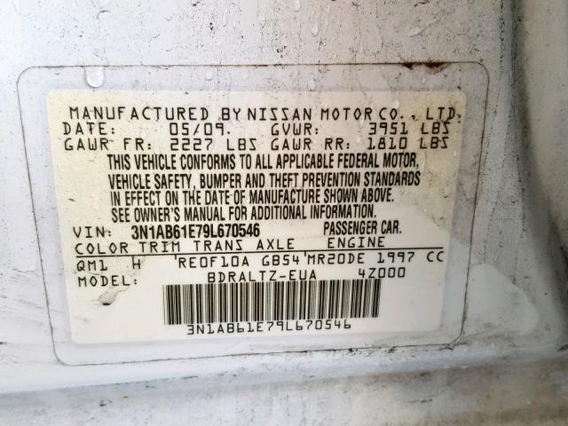 3N1AB61E79L670546 - 2009 NISSAN SENTRA 2.0 WHITE photo 10