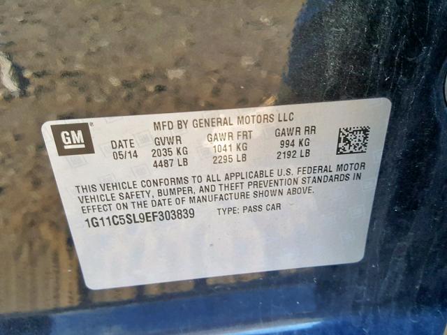 1G11C5SL9EF303839 - 2014 CHEVROLET MALIBU 1LT 黑色 照片 10