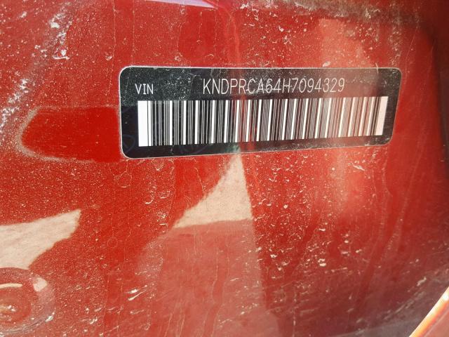 KNDPRCA64H7094329 - 2017 KIA SPORTAGE S RED photo 10