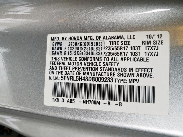 5FNRL5H48DB009233 - 2013 HONDA ODYSSEY EX  photo 10