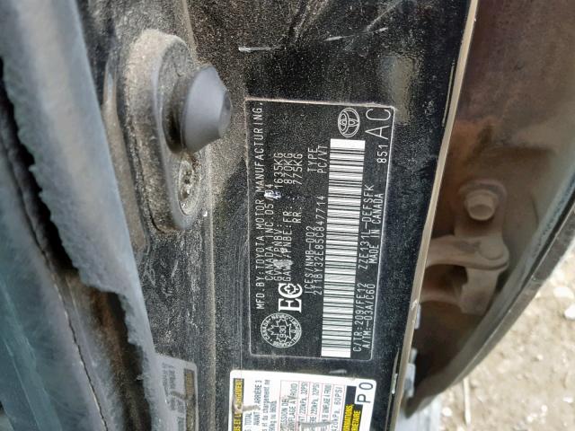 2T1BY32E85C847714 - 2005 TOYOTA COROLLA XR BLACK photo 10