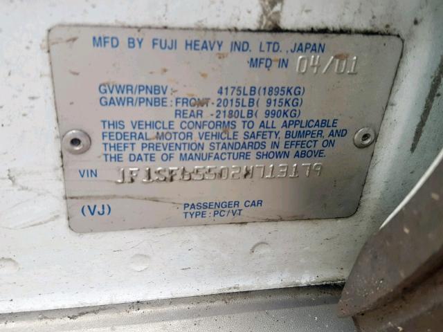 JF1SF65502H713179 - 2002 SUBARU FORESTER S თეთრი ფოტო 10