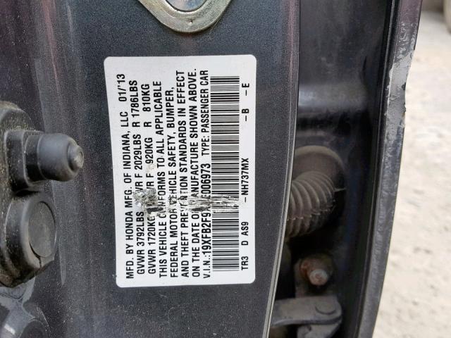 19XFB2F9XDE006973 - 2013 HONDA CIVIC EXL GRAY photo 10