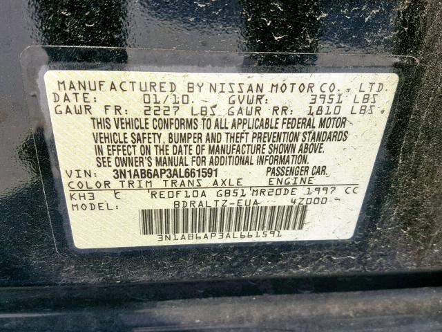 3N1AB6AP3AL661591 - 2010 NISSAN SENTRA 2.0 BLACK photo 10